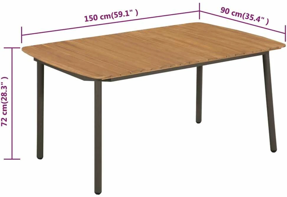 Sodo stalas, 150x90x72cm, akacijos med. mas. ir plienas