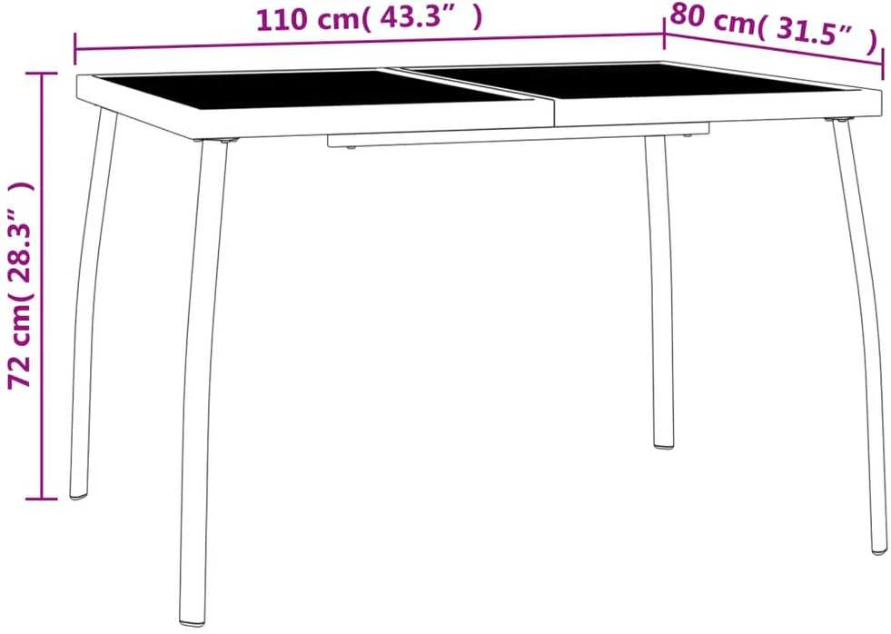 Sodo stalas, antracito, 110x80x72cm, plienas, tinklelis