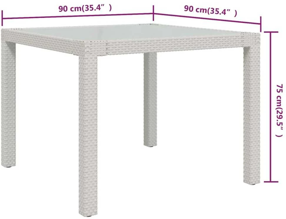 Sodo stalas, baltas, 90x90x75cm, grūdintas stiklas/poliratanas