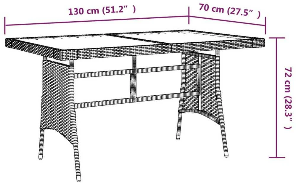 Sodo stalas, juodas, 130x70x72cm, poliratanas ir akacija