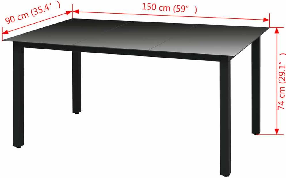 Sodo stalas, juodas, 150x90x74cm, aliuminis ir stiklas