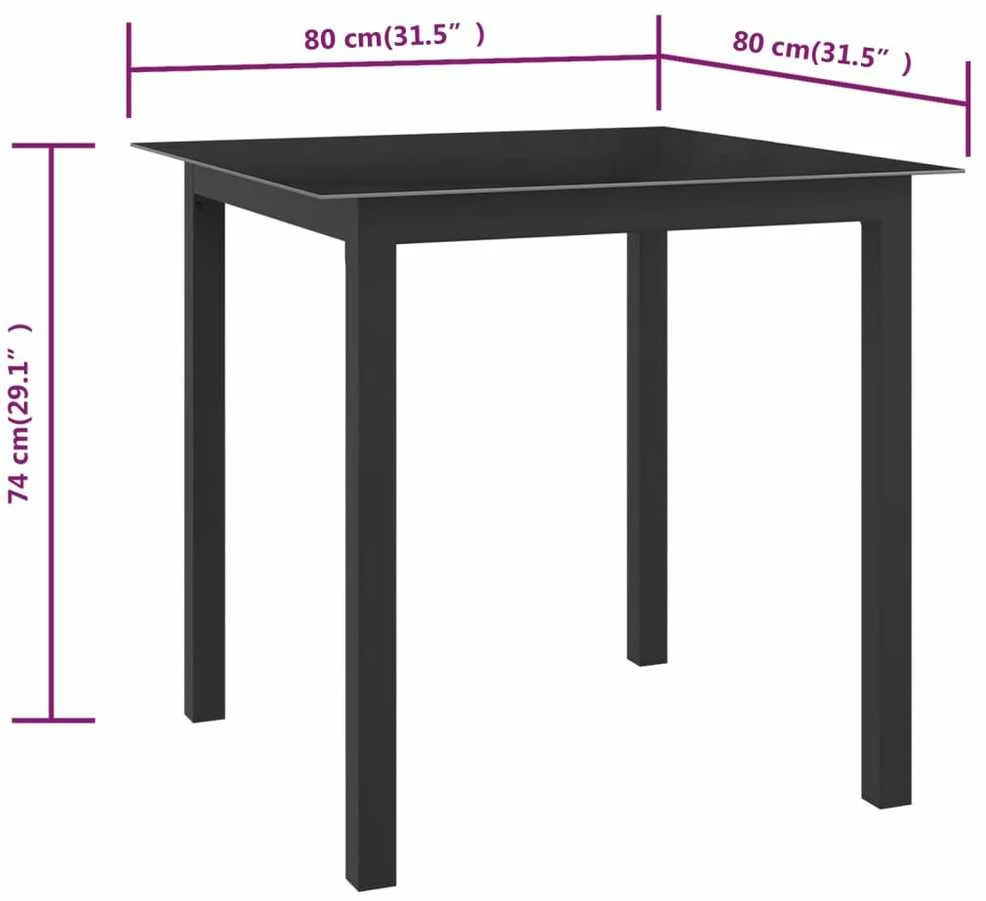 Sodo stalas, juodas, 80x80x74cm, aliuminis ir stiklas