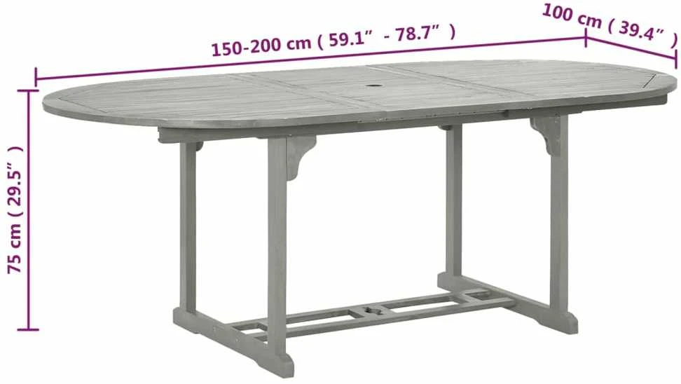 Sodo stalas, pilkas, 200x100x75cm, akacijos medienos masyvas