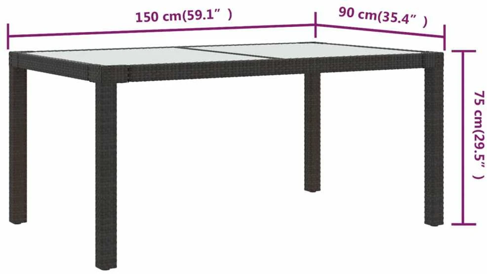 Sodo stalas, rudas, 150x90x75cm, grūdintas stiklas/poliratanas