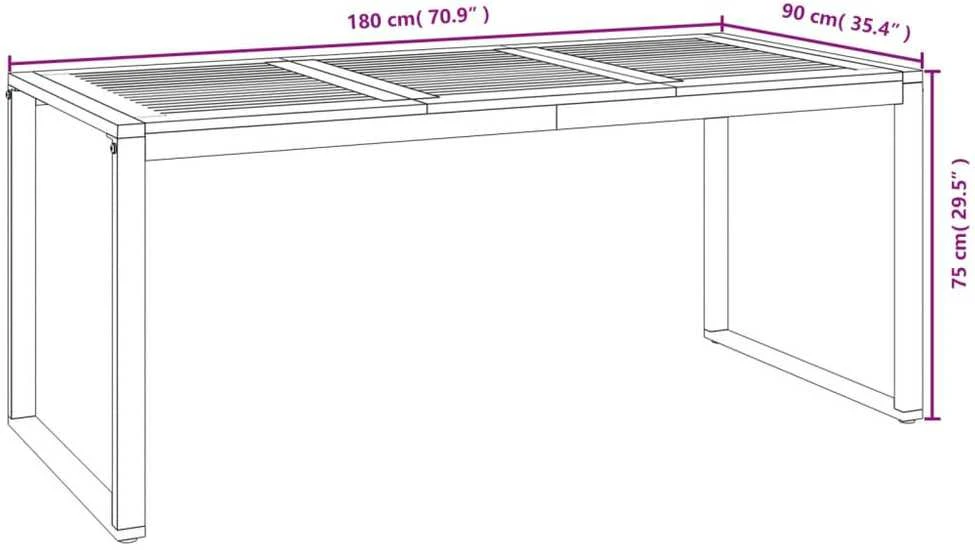 Sodo stalas su U formos kojomis, 180x90x75cm, akacijos masyvas