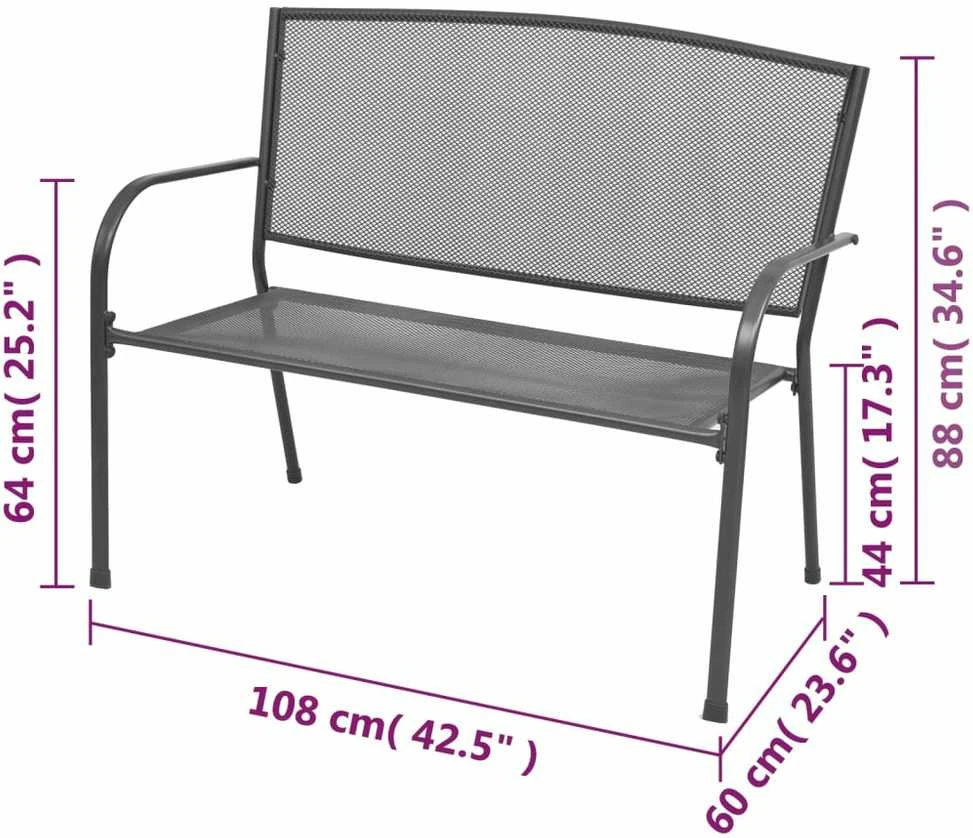 Sodo suoliukas, 108 cm, plienas ir tinklelis, antracito spalvos