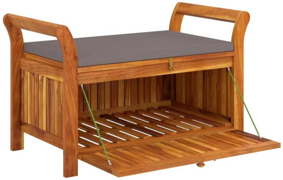Sodo suoliukas-daiktadėžė su pagalvėle, 91cm, akacijos masyvas