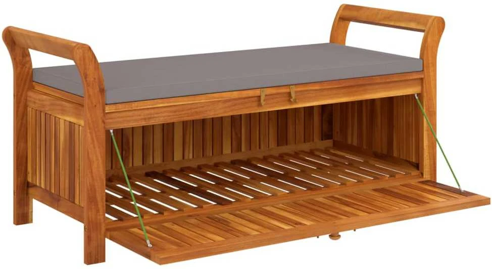 Sodo suoliukas-daiktadėžė su pagalvėle, 126cm, akacijos masyvas
