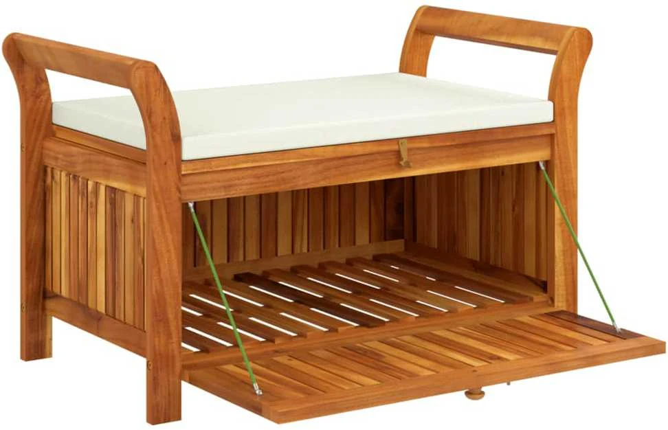 Sodo suoliukas-daiktadėžė su pagalvėle, 91cm, akacijos masyvas