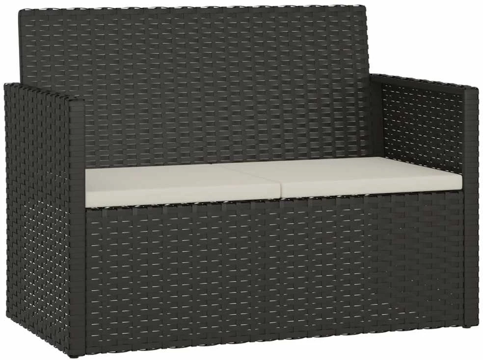 Sodo suoliukas su pagalvėlėmis, juodas, 105cm, poliratanas