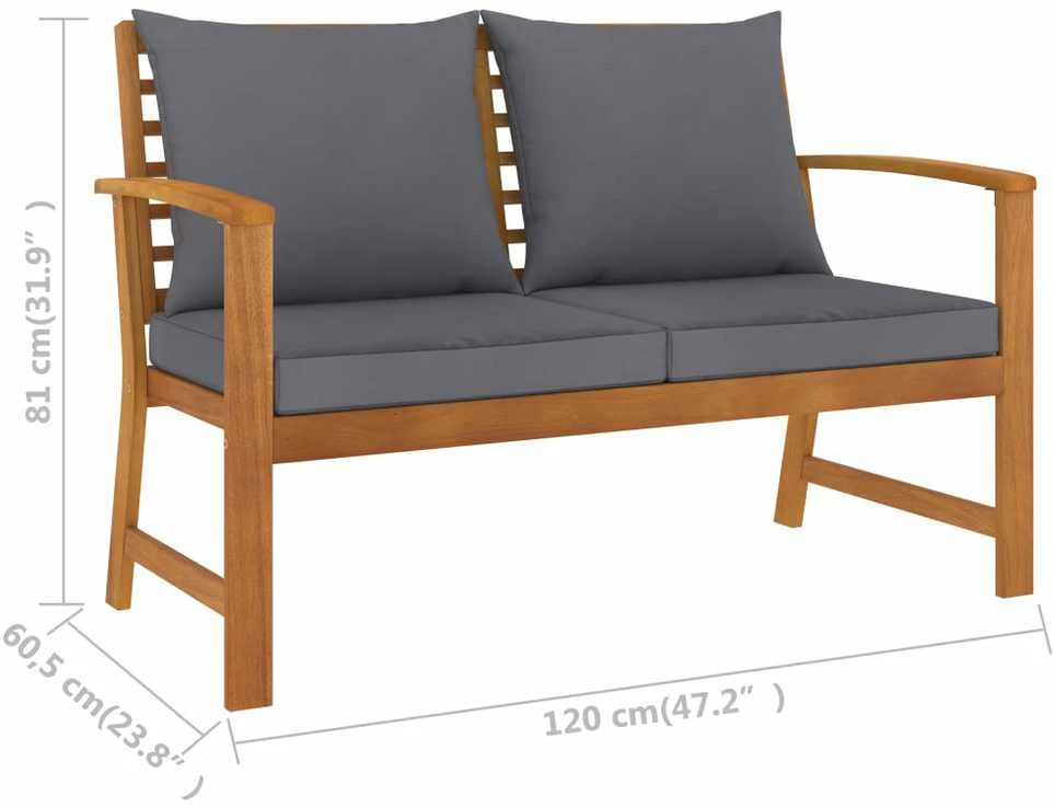 Sodo suoliukas su pilkom pagalvėlėm, 120cm, akacijos masyvas