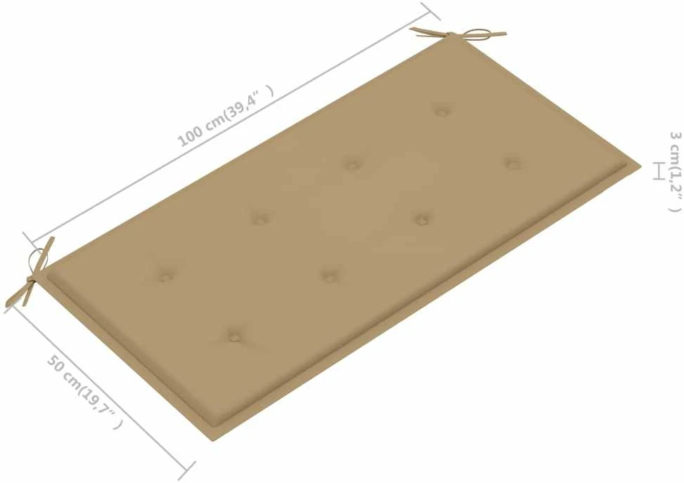 Sodo suoliukas su smėlio spalvos pagalvėle, 112cm, tikmedis
