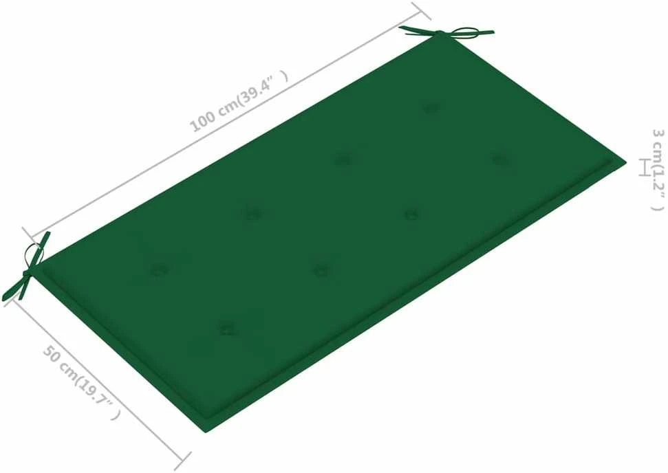 Sodo suoliukas su žalia pagalvėle, 112cm, tikmedžio masyvas