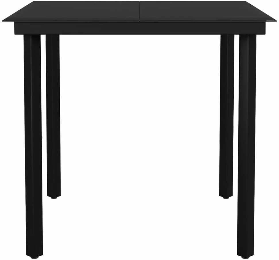 Sodo valgomojo stalas, juodas, 80x80x74cm, plienas ir stiklas