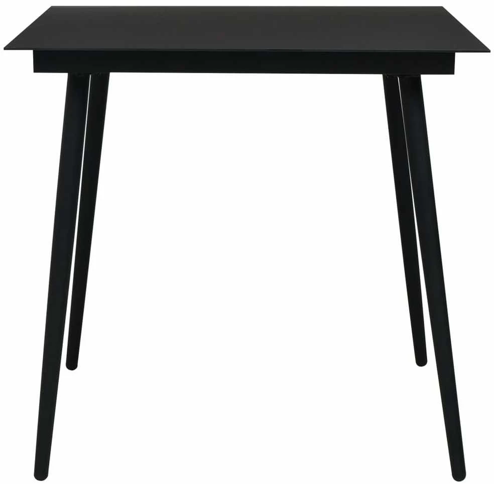 Sodo valgomojo stalas, juodas, 80x80x74cm, plienas ir stiklas