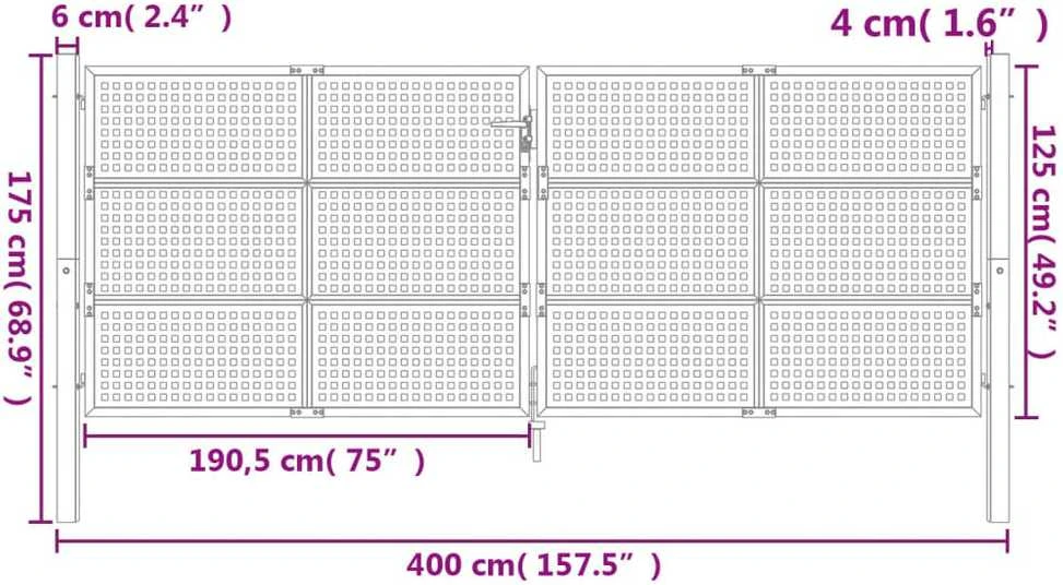 Sodo vartai, antracito spalvos, 400x175cm, plienas