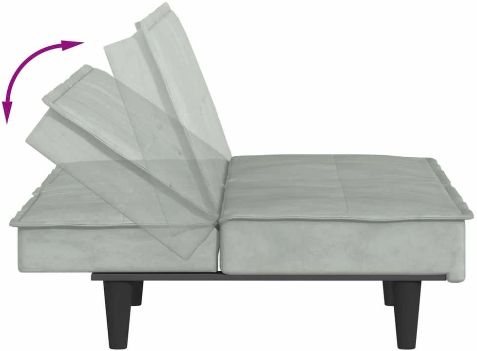 Sofa-lova su puodelių laikikliais, šviesiai pilka, aksomas