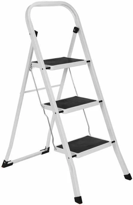 Songmics Namų ūkio kopėčios 3 pakopos Baltos spalvos