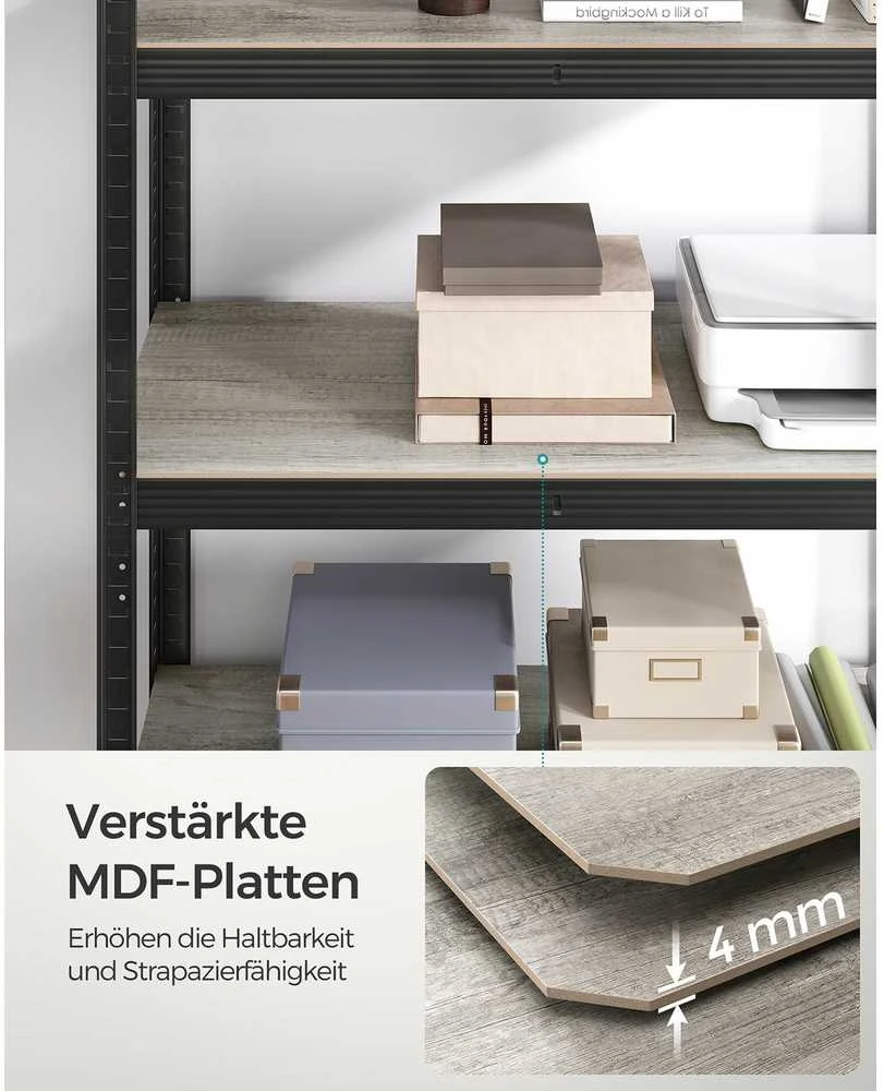 Songmics Reguliuojama stovinti lentyna su 5 lentynomis 40 x 90 x 180 cm Pilkai juoda