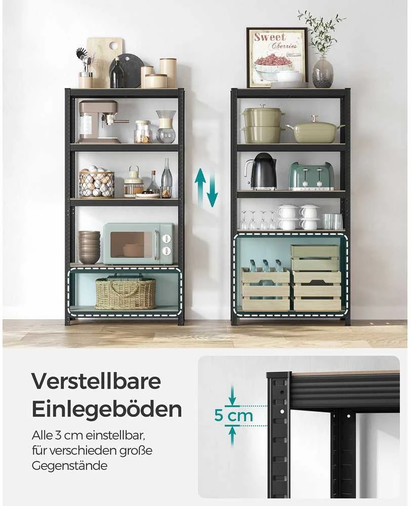 Songmics Reguliuojama stovinti lentyna su 5 lentynomis 40 x 90 x 180 cm Pilkai juoda