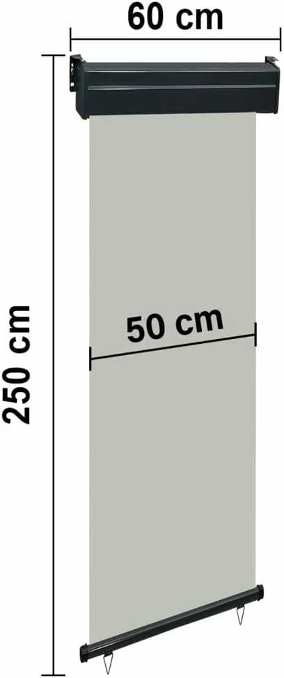 Šoninė balkono markizė, pilka, 60x250cm
