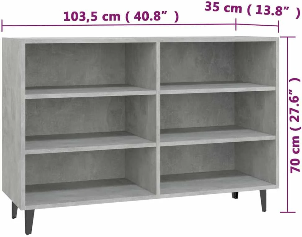 Šoninė spintelė, betono pilka, 103,5x35x70cm, apdirbta mediena