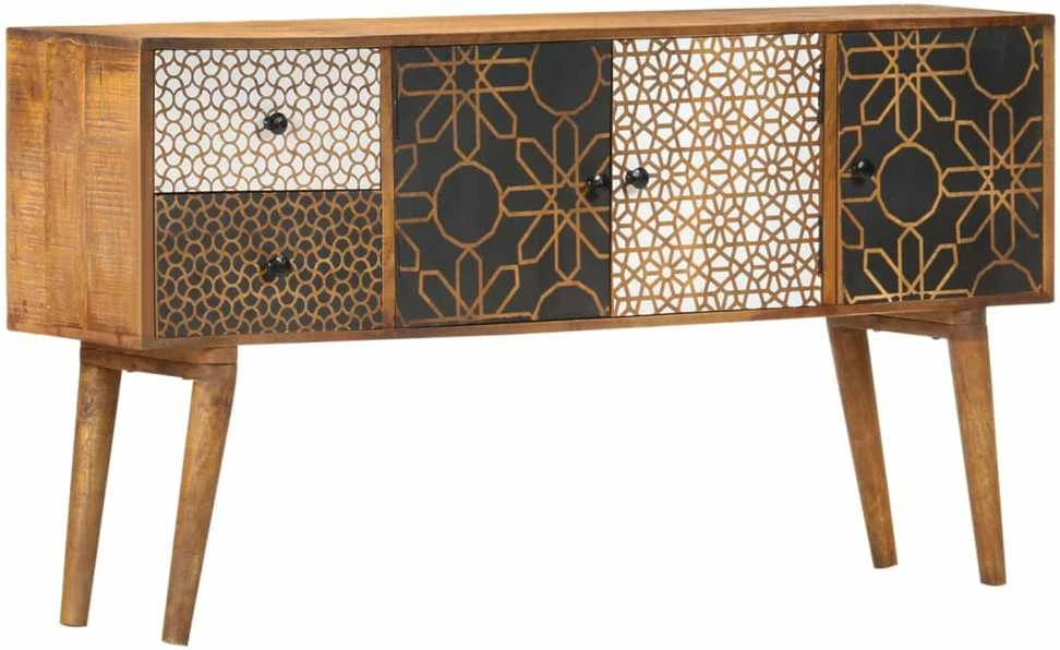Šoninė spintelė su raštais, 130x30x70cm, mango med. masyvas