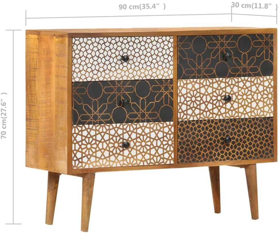 Šoninė spintelė su raštais, 90x30x70cm, mango medienos masyvas