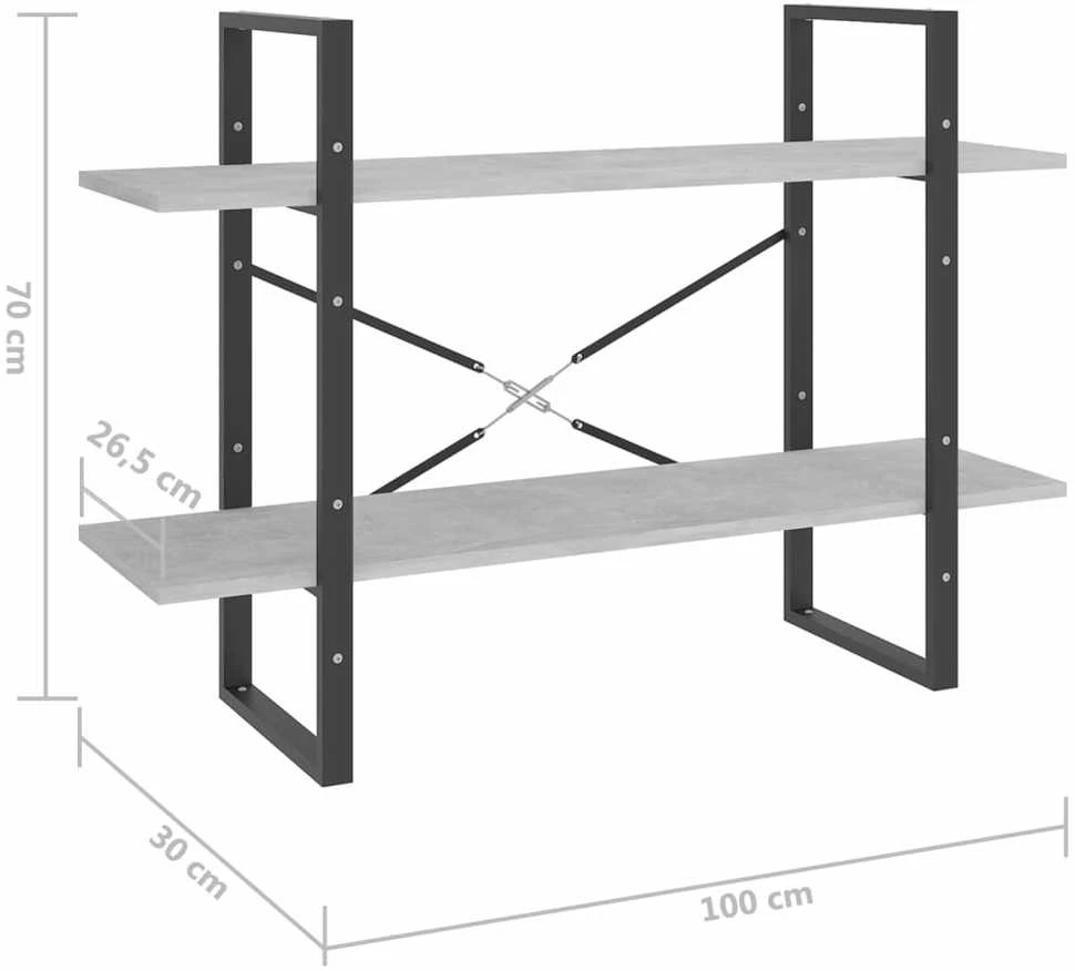 Spintelė knygoms, 2 aukštų, betono, 100x30x70cm, mediena