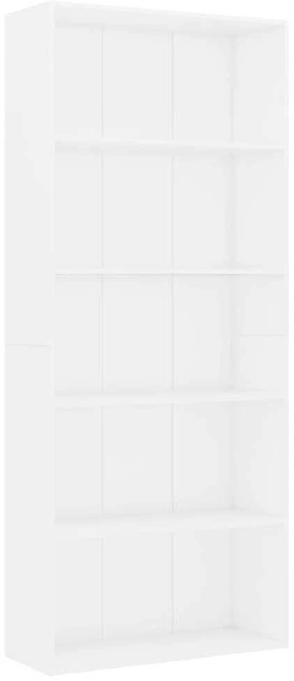 Spintelė knygoms, 5 aukštų, balta, 80x30x189cm, mediena