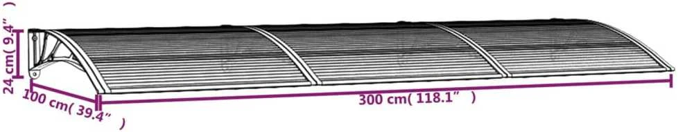 Stogelis durims, juodos spalvos, 300x100cm, polikarbonatas