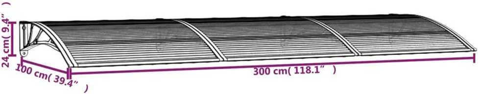 Stogelis durims, pilkos spalvos, 300x100cm, polikarbonatas