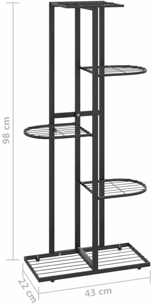 Stovas augalams, 5 lentynos, juodas, 43x22x98cm, metalas