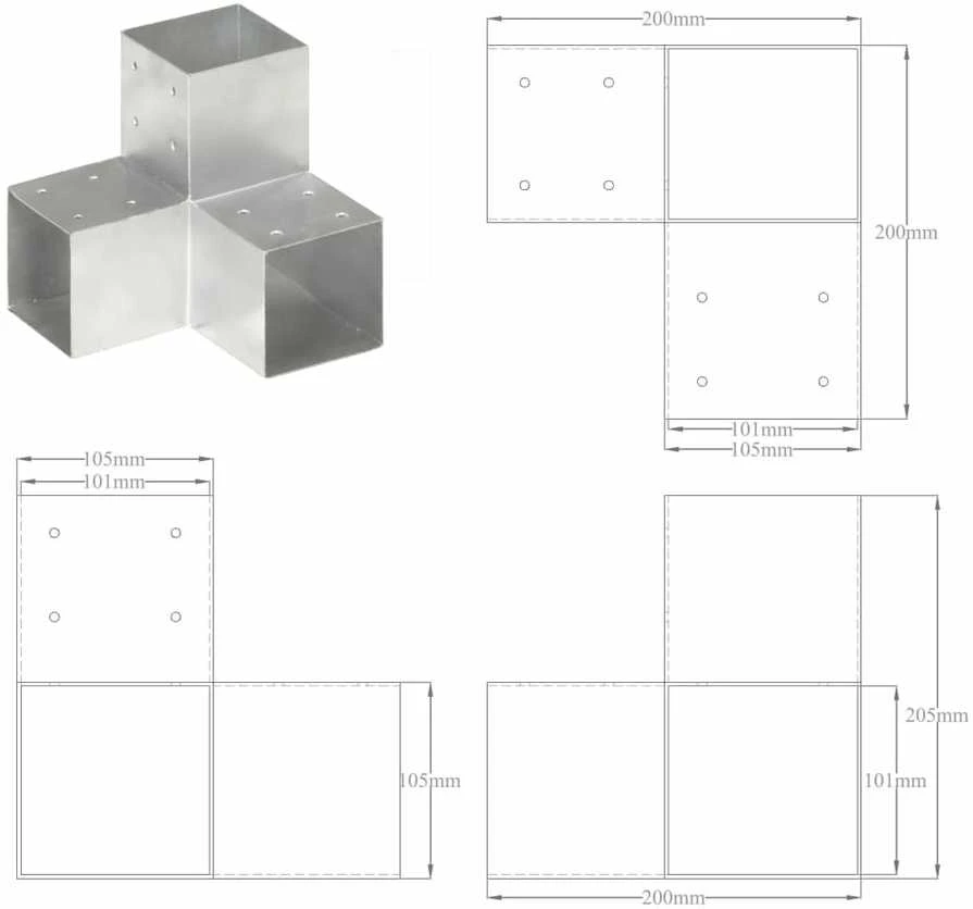 Stulpų sujungimai, 4vnt., 101x101mm, metalas, Y formos