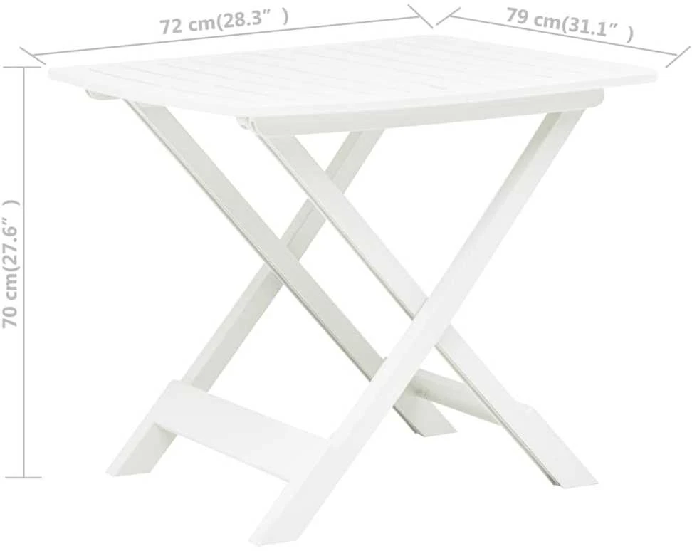 Sulankstomas sodo stalas, baltos spalvos, 79x72x70cm, plastikas
