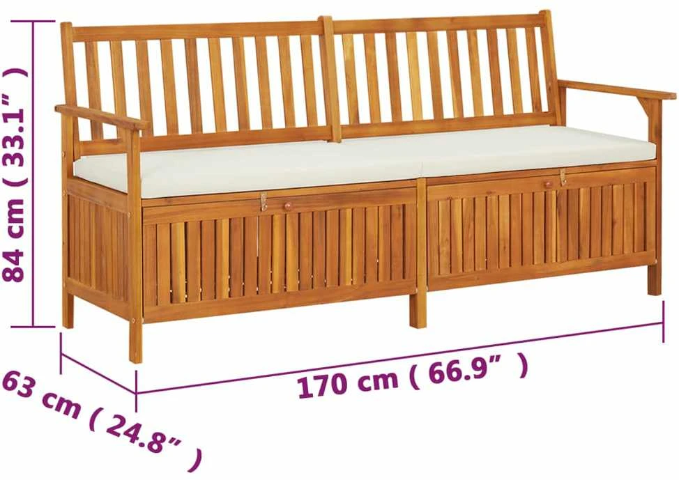 Suoliukas-daiktadėžė su palvėle, 170cm, akacijos mediena