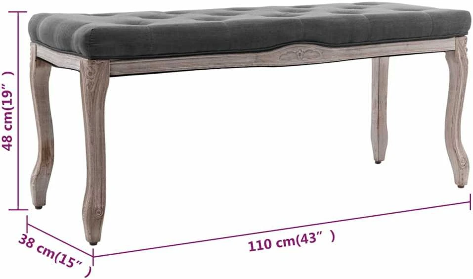 Suoliukas, tamsiai pilkas, 110x38x48cm, linas/medienos masyvas