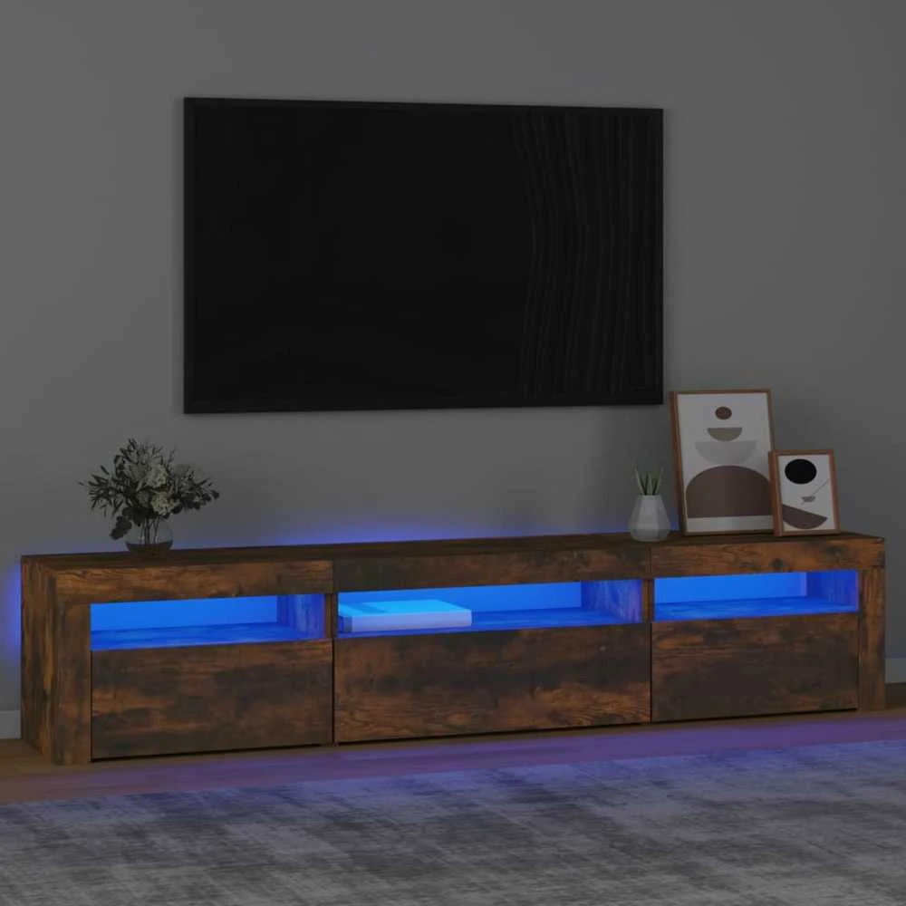 TV staliukas Televizoriaus spintelė su LED, dūminio ąžuolo, 195x35x40cm
