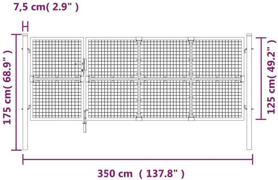 Tinkliniai sodo vartai, sidabrinės spalvos, 350x175cm, plienas