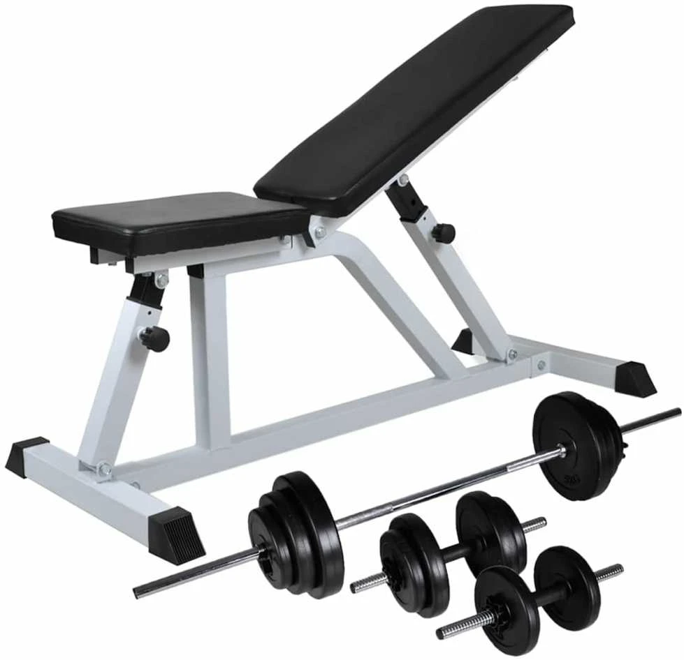 Treniruočių suoliukas su štanga ir hantelių rinkiniu, 30,5kg