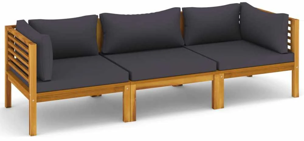 Trivietė sodo sofa su pagalvėlėmis, akacijos medienos masyvas
