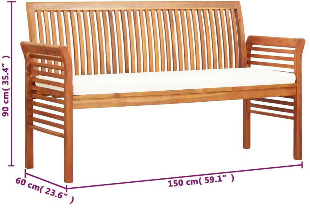 Trivietis sodo suoliukas su čiužinuku, 150cm, akacijos masyvas