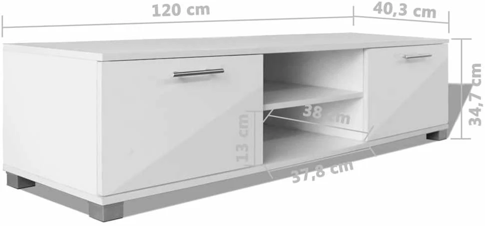 TV staliukas Televizoriaus spintelė, balta, 120x40,5x35cm, labai blizgi