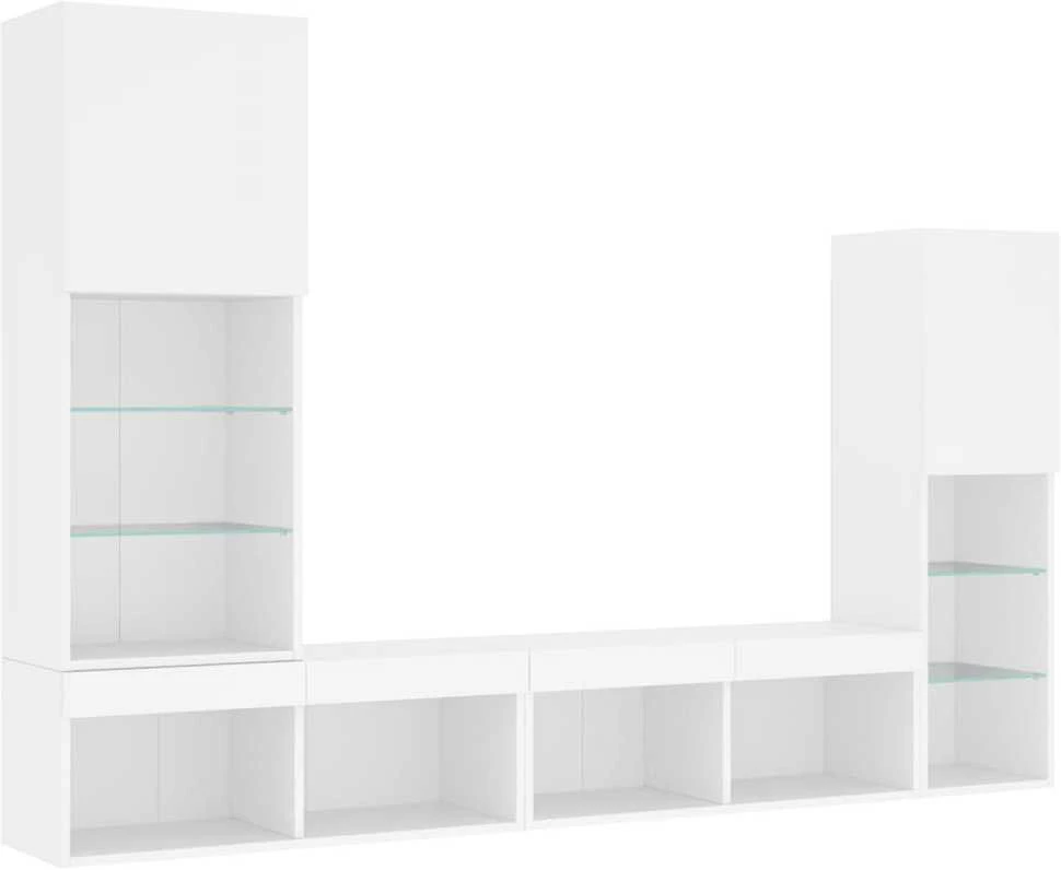TV staliukas Sieninė TV sekcija su LED, 4 dalių, balta, apdirbta mediena