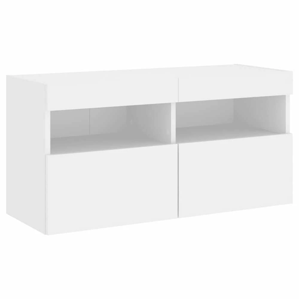 TV staliukas Sieninė TV spintelė su LED lemputėmis, balta, 80x30x40cm