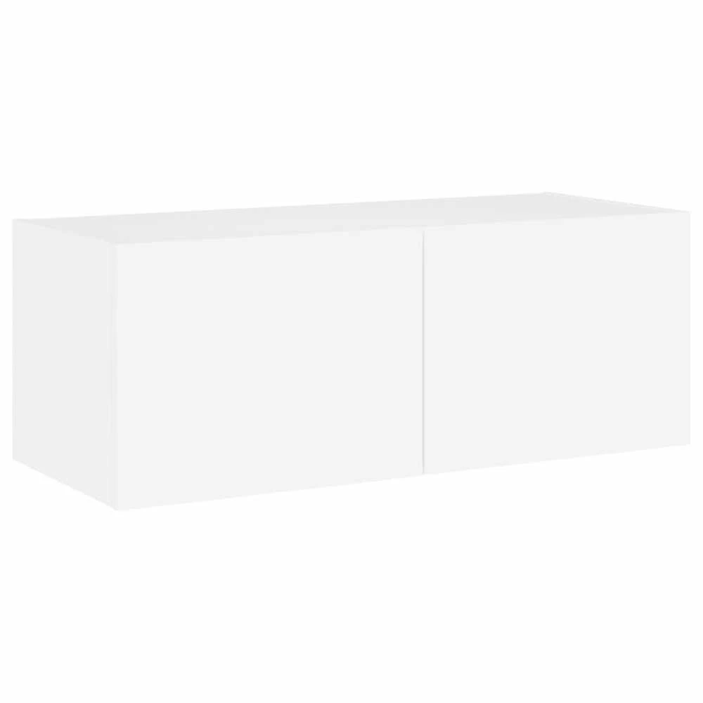 TV staliukas Sieninė TV spintelė su LED lemputėmis, balta, 80x35x31cm