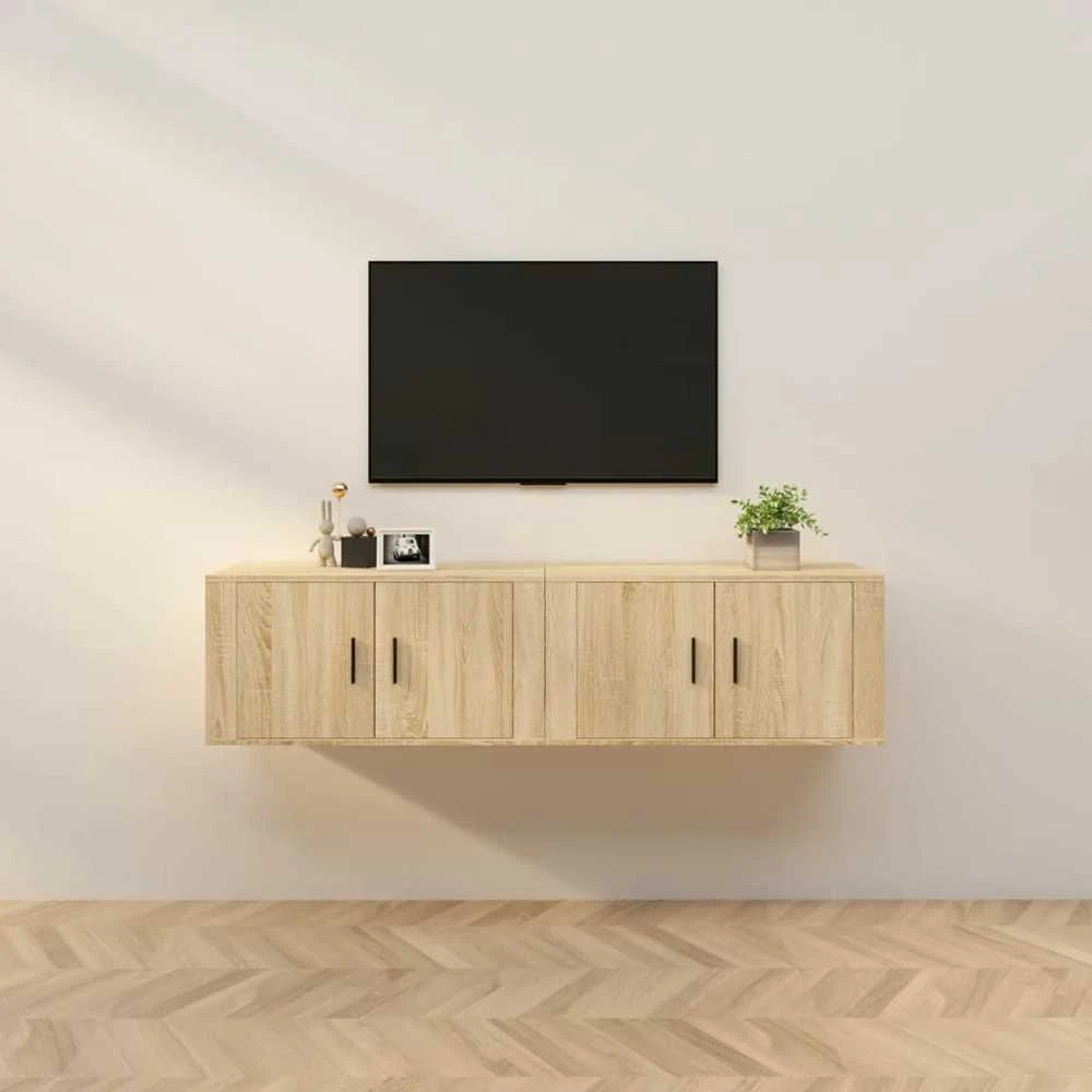 TV staliukas Sieninės televizoriaus spintelės, 2vnt., ąžuolo, 80x34,5x40cm