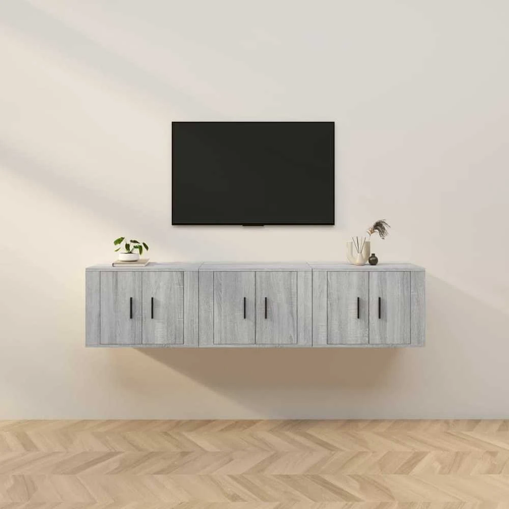 TV staliukas Sieninės TV spintelės, 3vnt., pilkos ąžuolo, 57x34,5x40cm