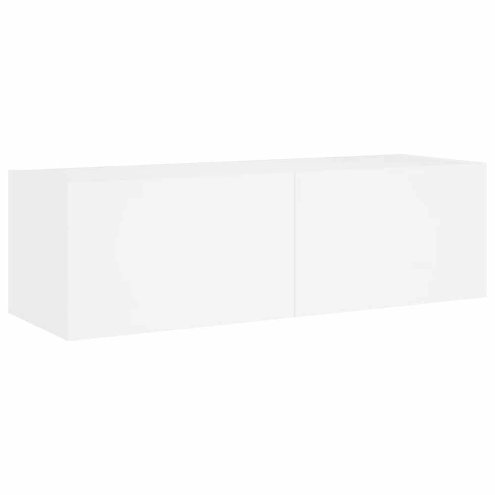 TV staliukas Sieninės TV spintelės su LED lemputėmis, 4 dalių, baltos