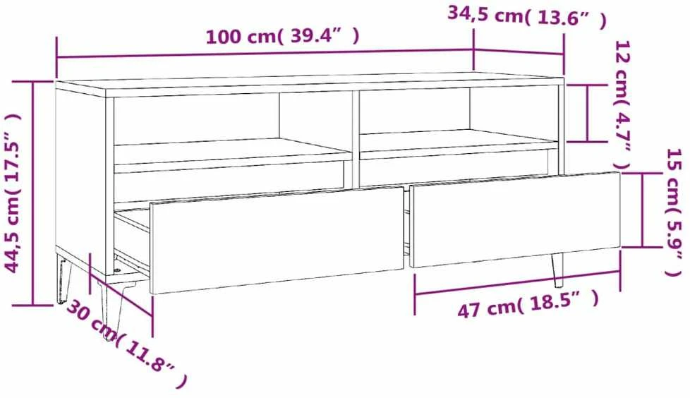 TV staliukas Televizoriaus spintelė, balta, 100x34,5x44,5cm, mediena, blizgi